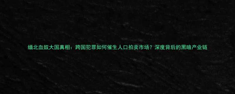 缅北血奴大国真相跨国犯罪如何催生人口拍卖市场深度背后的黑暗产业链